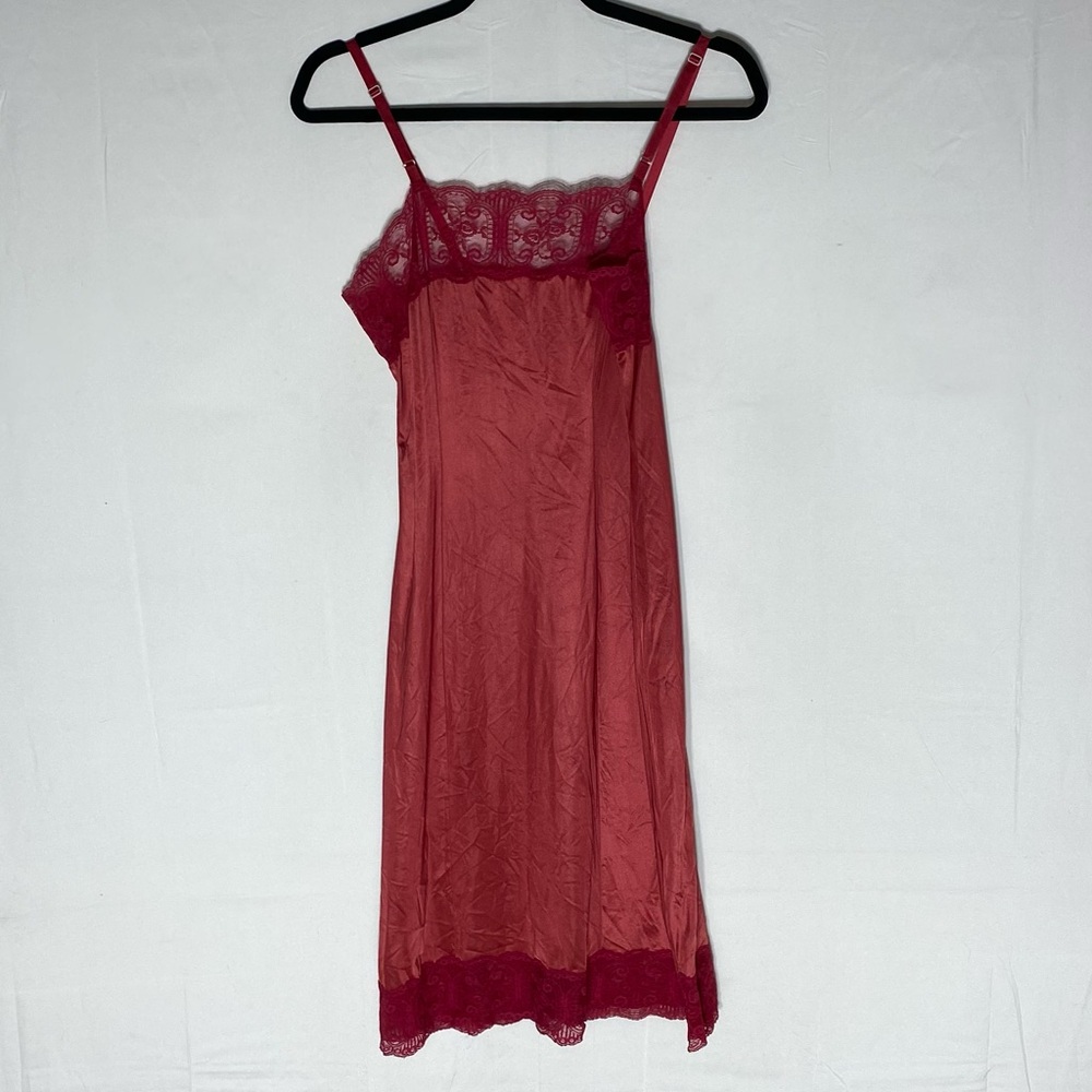 Vintage Maroon Slip Dress Sleep Dress With Lace Trim S Coquette Boho Festival